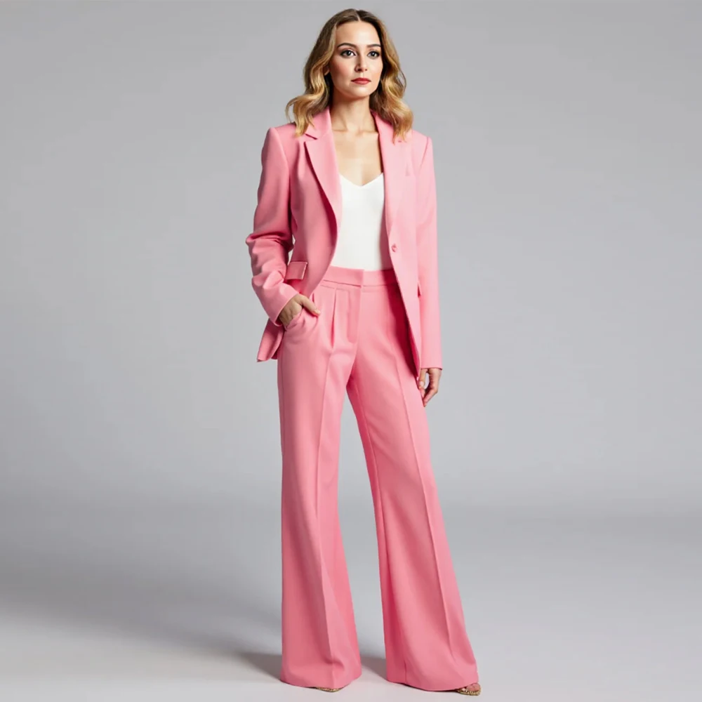 

Розовый женский костюм из двух предметов, женский костюм с остроконечными лацканами, комплект из пиджаков и брюк, офисный женский пиджак и брюки