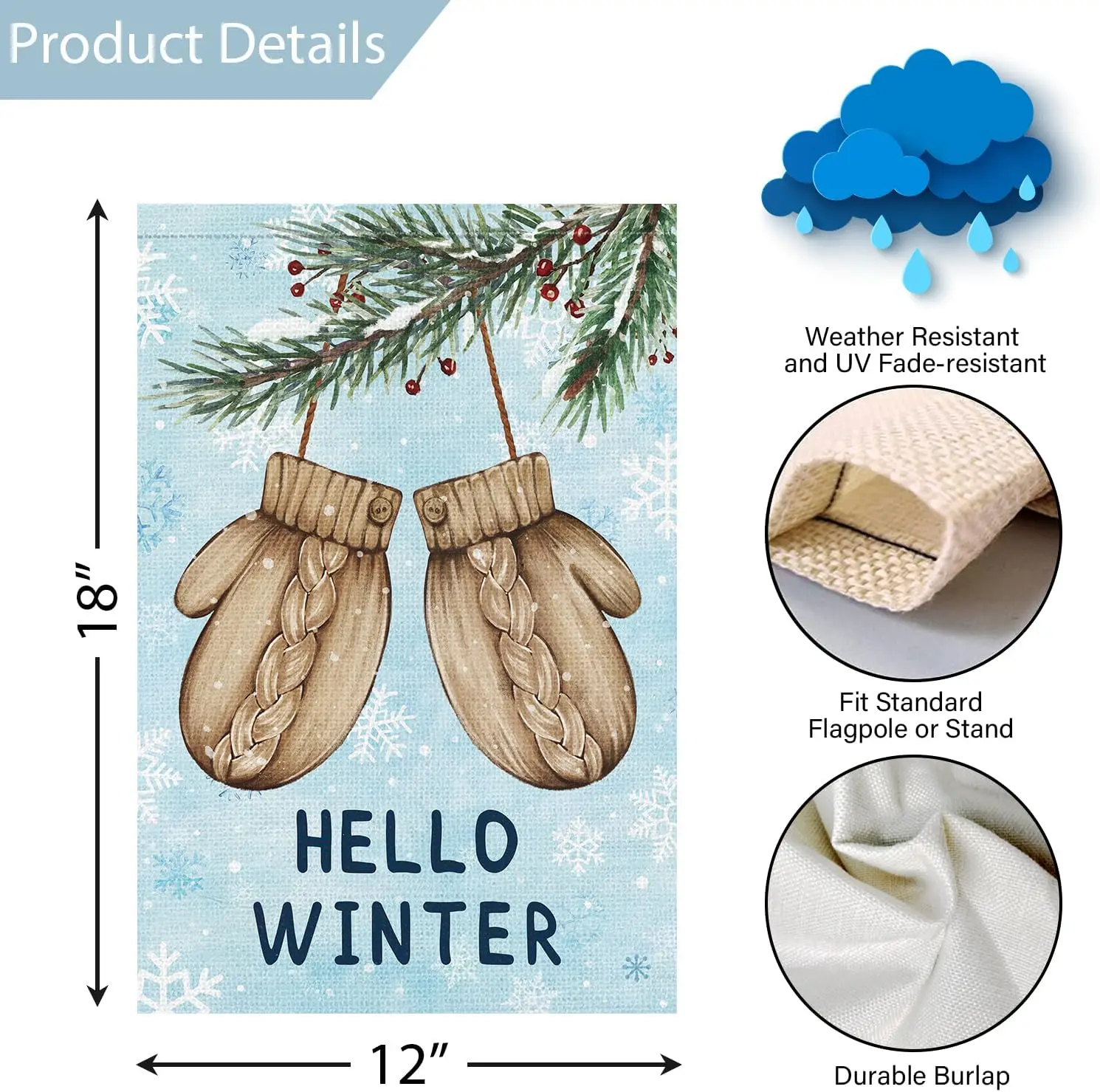 Louise Maelys Hello Winter Garden Flag Mitten Snowflake Tree 12x18 Inch Double Sided Welcome Holiday Christmas Xmas Seasonal zzo