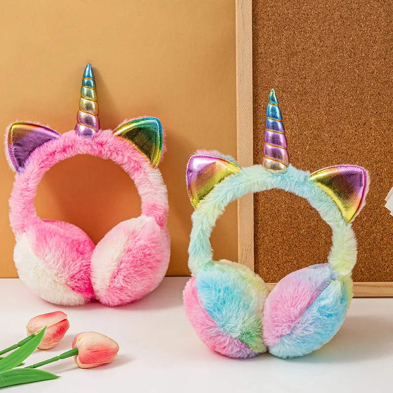 Unicorn Shape Plush Earmuffs Stretchable Headband Winter Windproof Warm Ear Covers