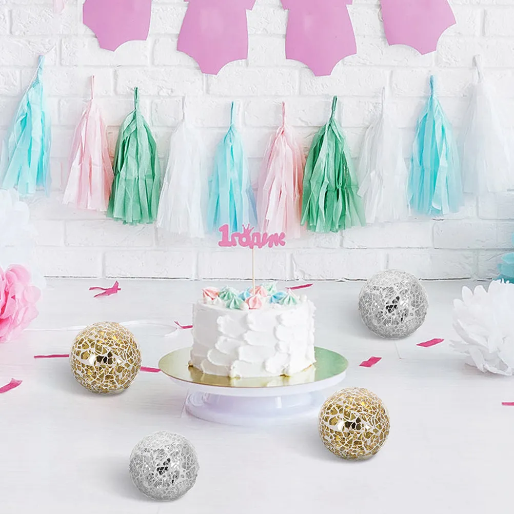 4Pcs Artistic Crackle Glass Spheres Mosaic Light Refracting Decorative Balls for Home Decor Table Shelf Centerpiece Desktop