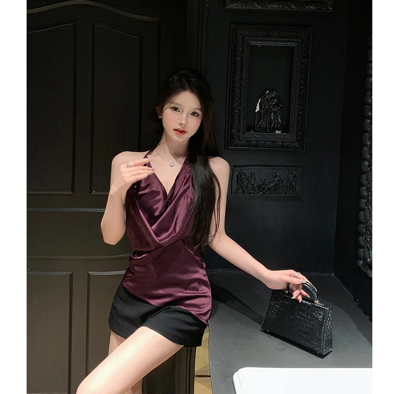 

Camisole Women Solid Slim Sexy Advanced Halter All-Match Streetwear 2024 Summer Elegant Trendy Simple Holiday Niche Design Ins