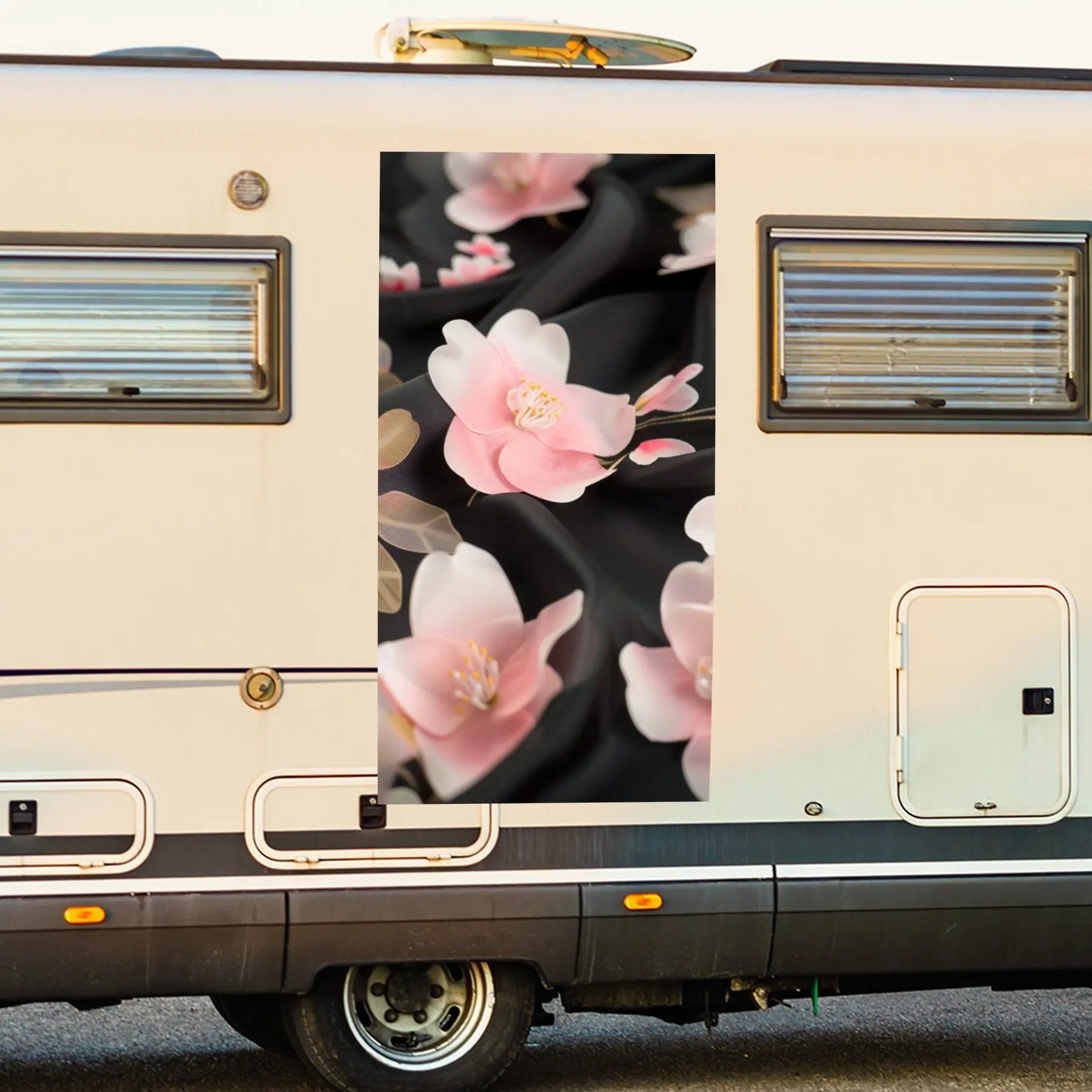 Delicate Pink Blooms!Vinyl Decal for Motorhome Car Door, Waterproof Self-Adhesive Vinyl Stickers, Decoration Protection Automoti