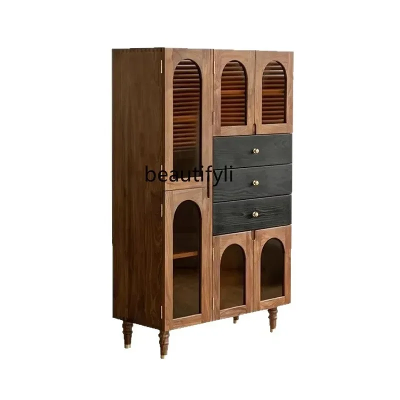 الجوز الأسود اللون الفرنسية الرجعية عرض خزانة الكتب غرفة المعيشة أريكة خزانة جانبية خزانة مشروبات K4050