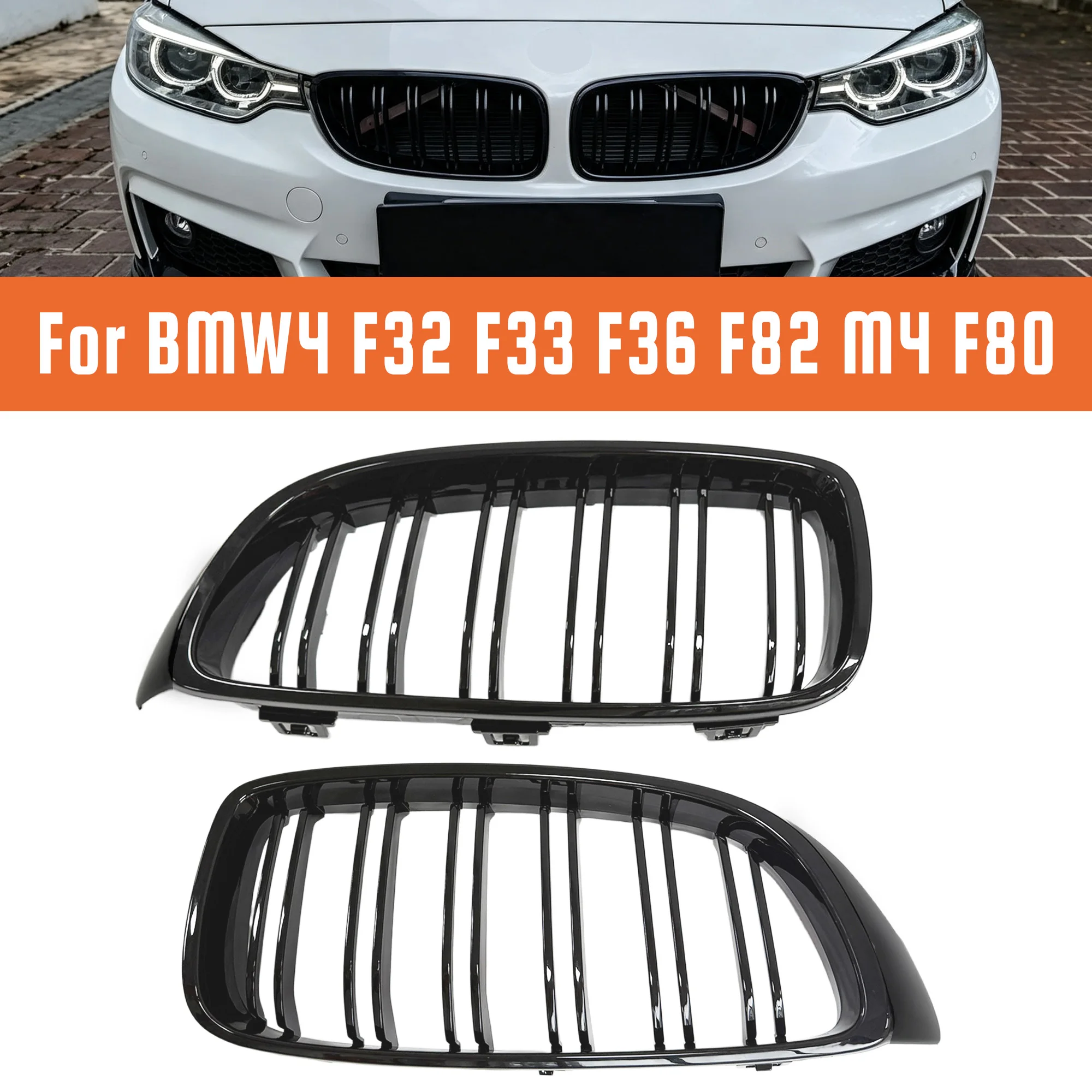 Front Kidney Bumper Grill For BMW 4 Series F32 F33 F36 M3 F80 M4 F82 2014 2015 2016 2017 2018 2019 Gloss Black Radiator Grille