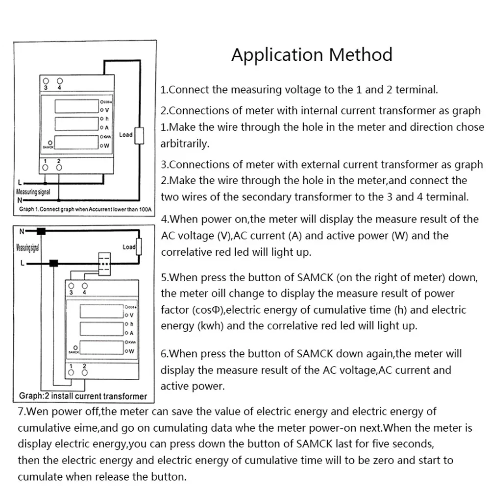 DIN-rail Multi-function Meter AC80-300V AC200-450V 100A Digital LED Voltage Current Active Power Factor Energy Meter Voltmeter