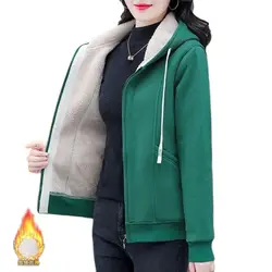 Spring And Autumn 2023 Plus Cashmere Cardigan Ladies' Coat Casual Padded Warm Loose Women's Pocket Zipper Outerwear