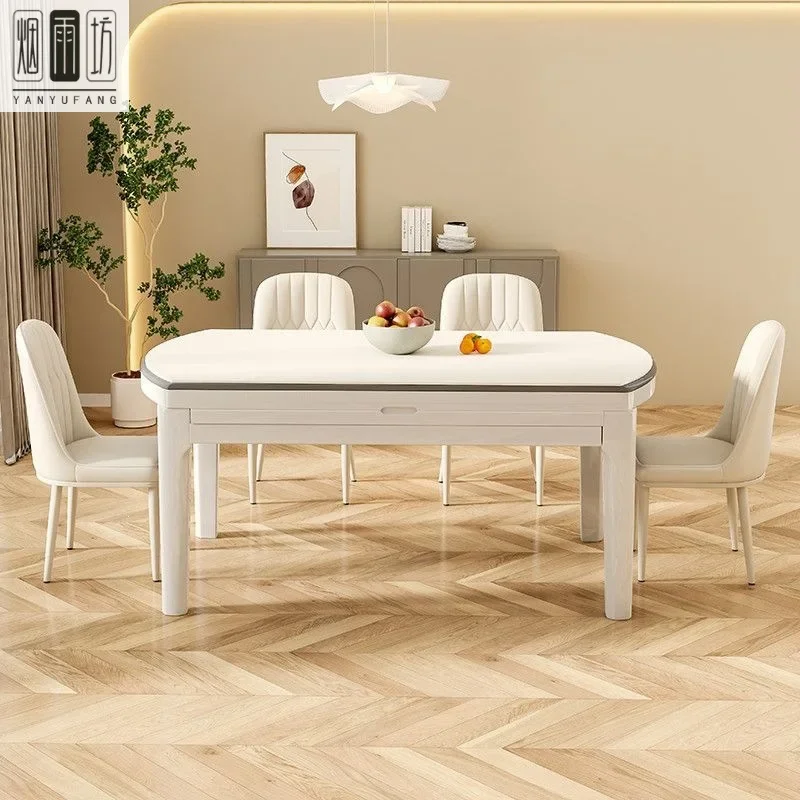Simple wind rock slab dining table, free turntable, four tracks, glossy dining table and chair combination, retractable square
