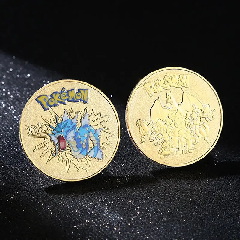 Pokemon Gold Coin Mewtwo Charizard Pikachu Venusaur Squirtle Metal Set Anime Commemorative Medallion Collectible Pokeball Gift