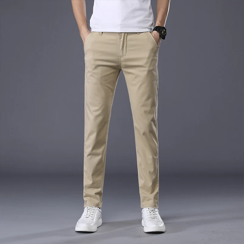 7 Colors Men\'s Classic Solid Color Summer Thin Casual Pants Business Fashion Stretch Cotton Slim Brand Trousers Male