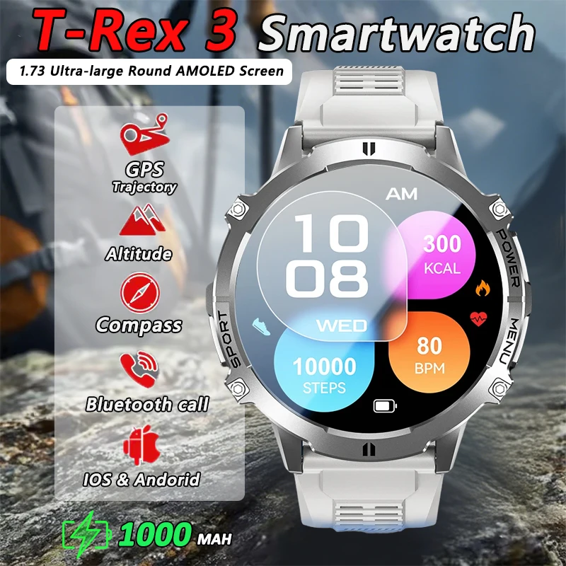 

1000mAh Battery Capacity Smart Watch 1.73" AMOLED HD Screen GPS Compass NFC BT Call 5ATM Waterproof Smartwatch For Huawei Xiaomi