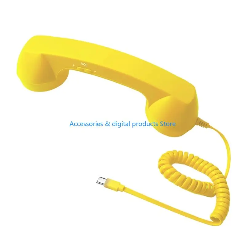 77JD Portable Type C Cord Phone Receiver Retro Design With Physical Call Button Ergonomic Handle For Office Home Travel Use