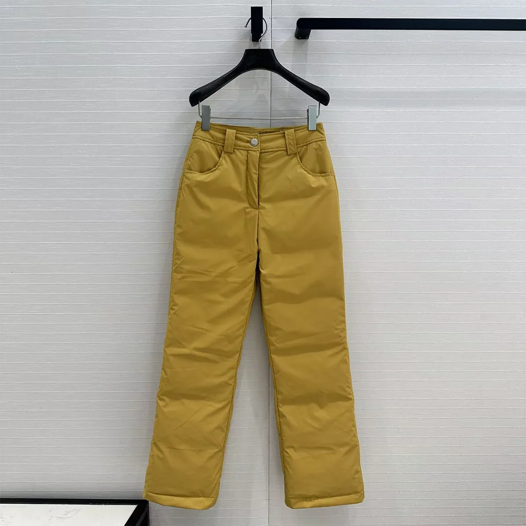 

2025 New Winter Thick Warm White Duck Down Pants Women High Waist Zipper Fly Solid Color Casual Straight Long Trousers