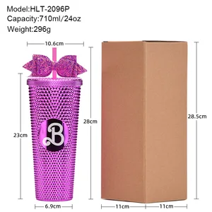 Cangkir Termos Lapisan Ganda Baja Tahan Karat Tutup 710ml Cangkir Glitter Wanita Berlian Imitasi Hadiah Botol Air Cangkir Jerami Dapat Digunakan Kembali dengan 10 botol air glitter penjualan terbaik - №