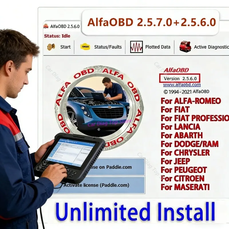 2026 Automotive Tool ECU Coding Key Programming Tool auto repair mechanic For fiat/jeep Car Diagnosis AlfaOBD 2.5.7.0+2.5.6.0