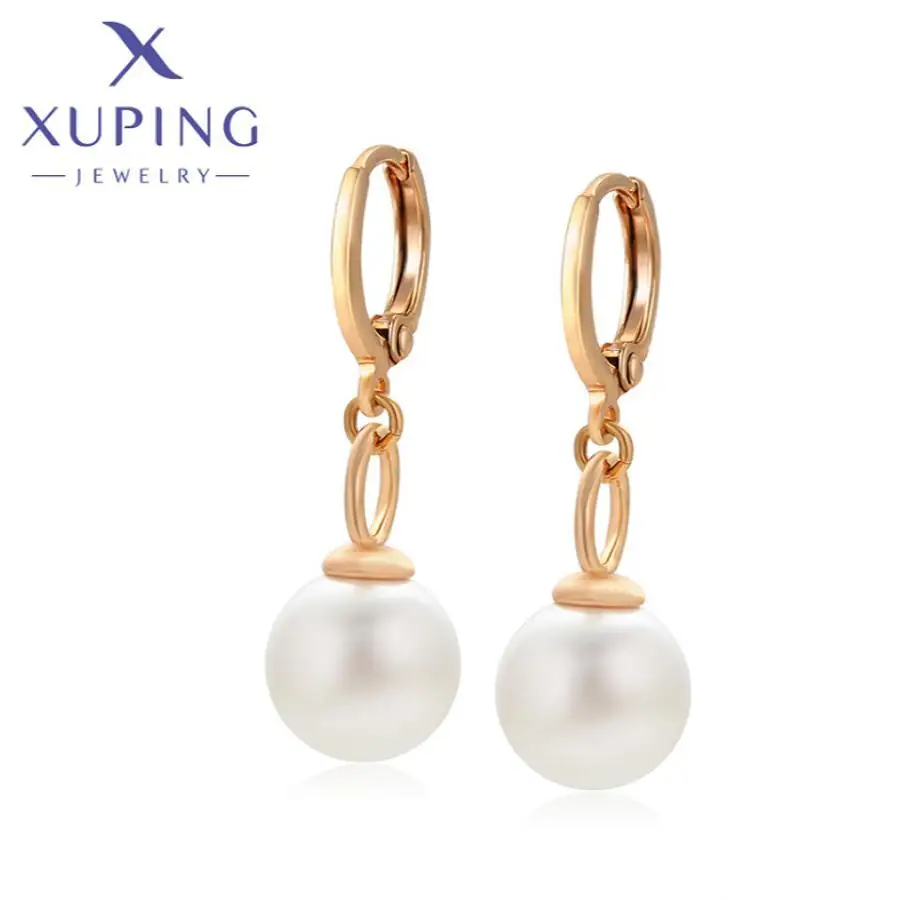 Xuping Jewelry High Quality Pearl Circular Shape GoId Color Gemstone Earrings for Woman Girls Christmas Classics Gift X000977680