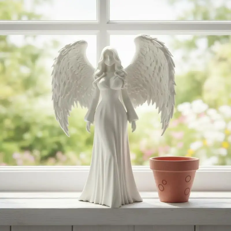 3D Printed White Gold Praying Angel Guardian Figurine Religious Statue for Dorm Room Decor Teen Spiritual Gift Idea