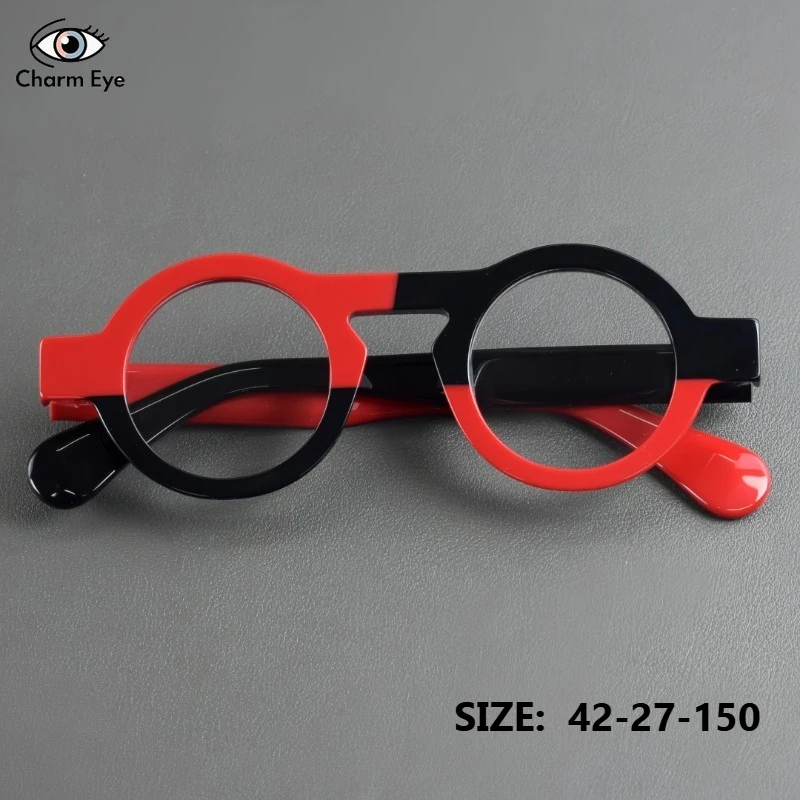 New Classic Round Acetate Eyeglass for Women Color Blocked Retro Fashion Eyeglass Frame Men Myopia Reading Prescription Glasses