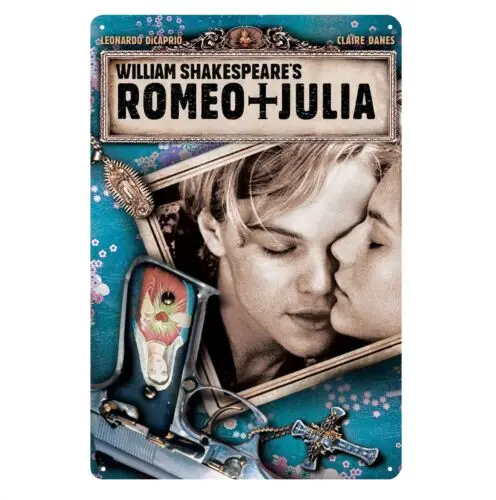 Póster Metálico de la Película Romeo + Julieta con Leonardo Di Caprio, Letrero de Metal de 20x30cm, Placa de Aluminio