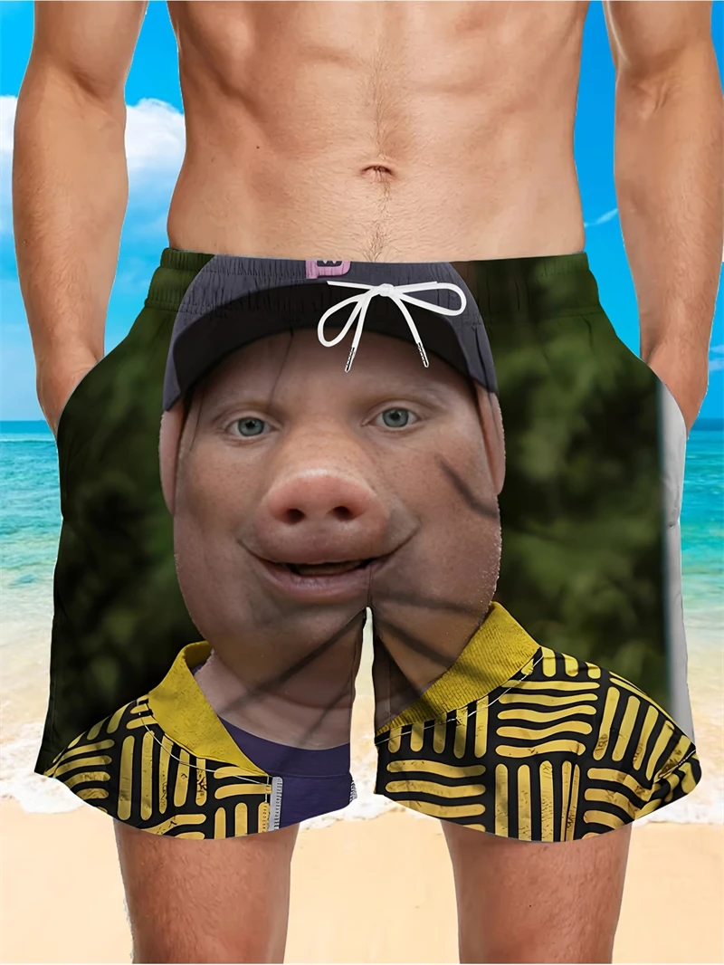Funny Men's 3d Printed Pig Pattern Cute Men's Beach Shorts Casual Loose Summer Hawaiian Shorts Suitable For Men Clothing Trunks