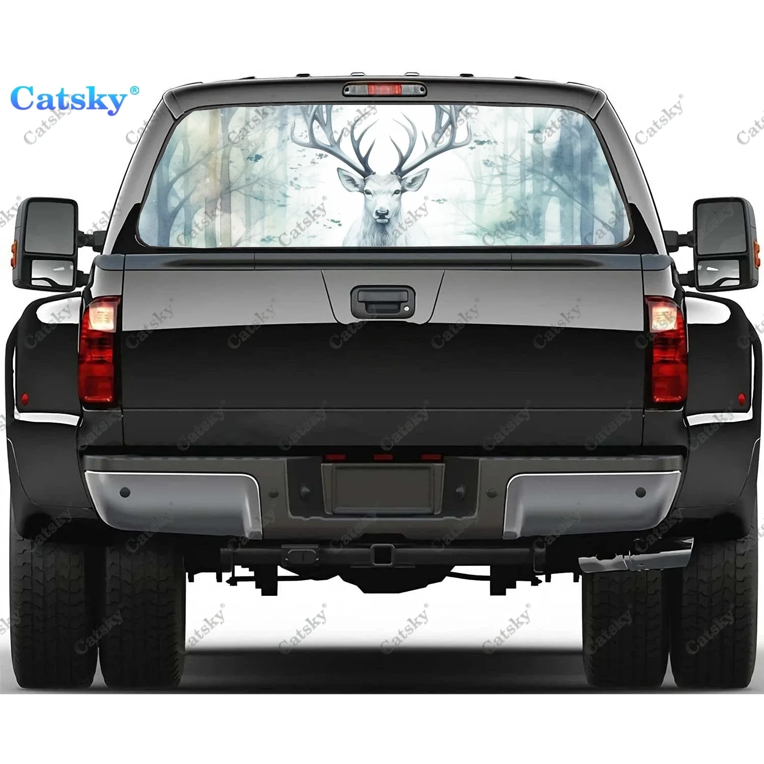 

Наклейка на заднее стекло с изображением оленя в лесу подходит для пикапа, грузовика, автомобиля Универсальная прозрачная перфорированная виниловая наклейка на заднее окно