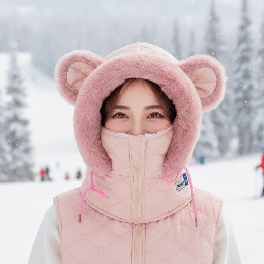 Thick Plush Hooded Scarf Hat Full Coverage Fleece Lined Unisex Balaclava Thermal Windproof Winter Face Mask Commuting