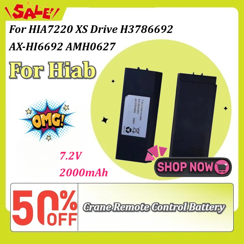7.2V 2000mAh 14.4Wh NiMH Remote Battery for Hiab HIA7220 XS Drive H3786692 AX-HI6692 AMH0627 Rechargeable Industrial Crane Parts