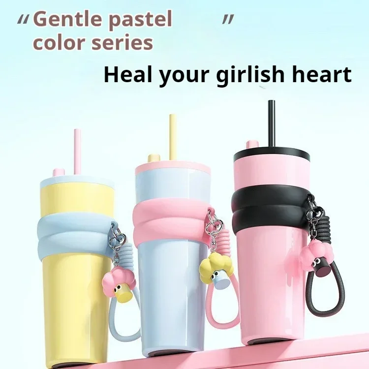 

Stainless Steel Thermos Cup Large Capacity Car Coffee Cup Tea Water Bottle Vacuum Flask Portable Cups Cute Straw cup