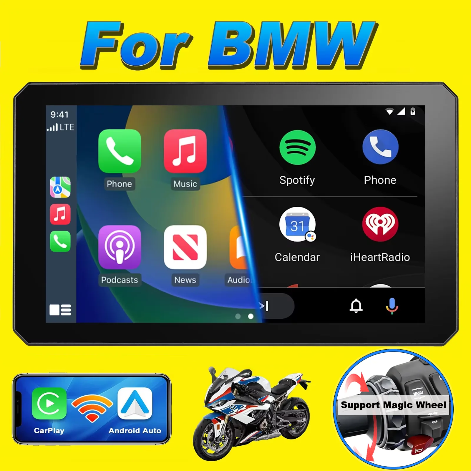 7 Inch Motorcycle for BMW Portable Navigation GPS Wireless Carplay Android Auto IP67 Waterproof Motorcycle Touch Screen Display