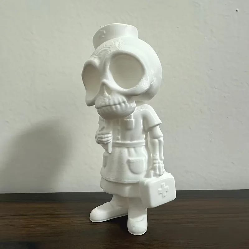 3D Printed Chill Skeleton Nurse Betty Figurine,Cartoon Skull Nurse Character Statue,Spooky Gothic‑Style Ornament Halloween Decor