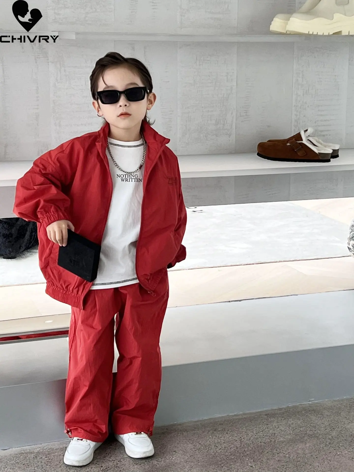 Set Pakaian Fashion Anak-anak Baru 2023 Jaket Ritsleting Solid Kasual Anak Laki-laki Musim Semi Musim Gugur Musim Semi dengan Celana Pakaian Setelan Olahraga Anak-anak