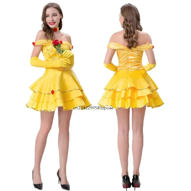 Women Halloween Princess Belle Costume Young Lady Birthday Party Snow White Aurora Dress Ball Gowns 2024