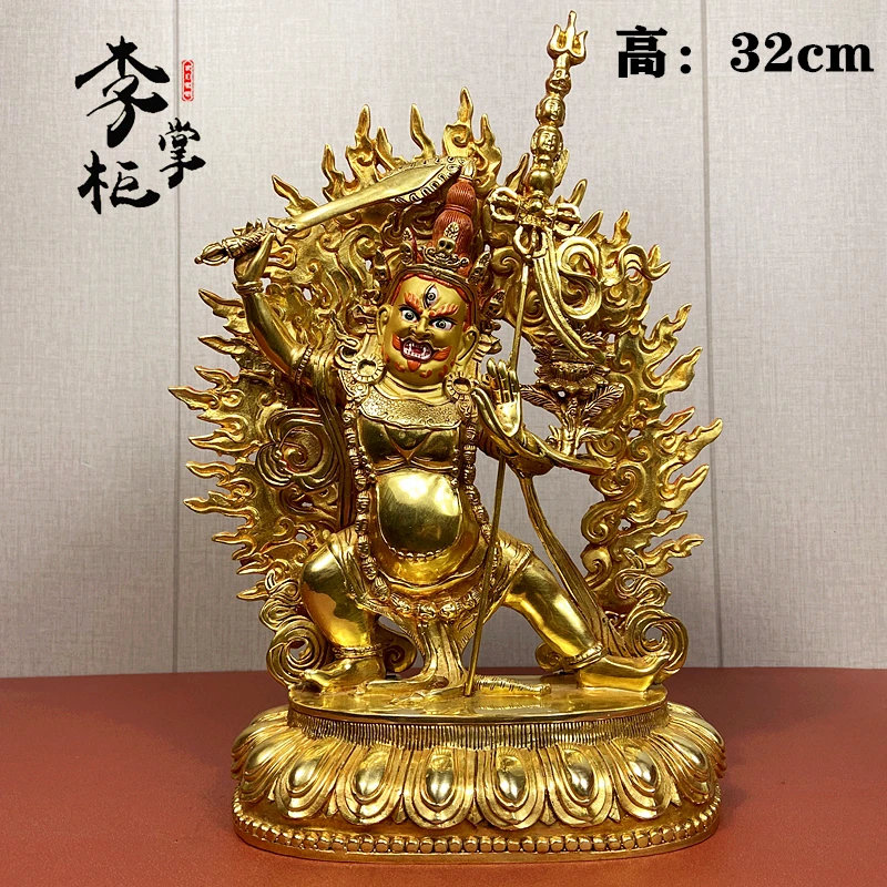 Tibetan Tantra Large Pure Copper Full Gilt Big Red Siming Lord Buddha Statue Ornament Tibetan Brass Sister Dharma Protector Seik
