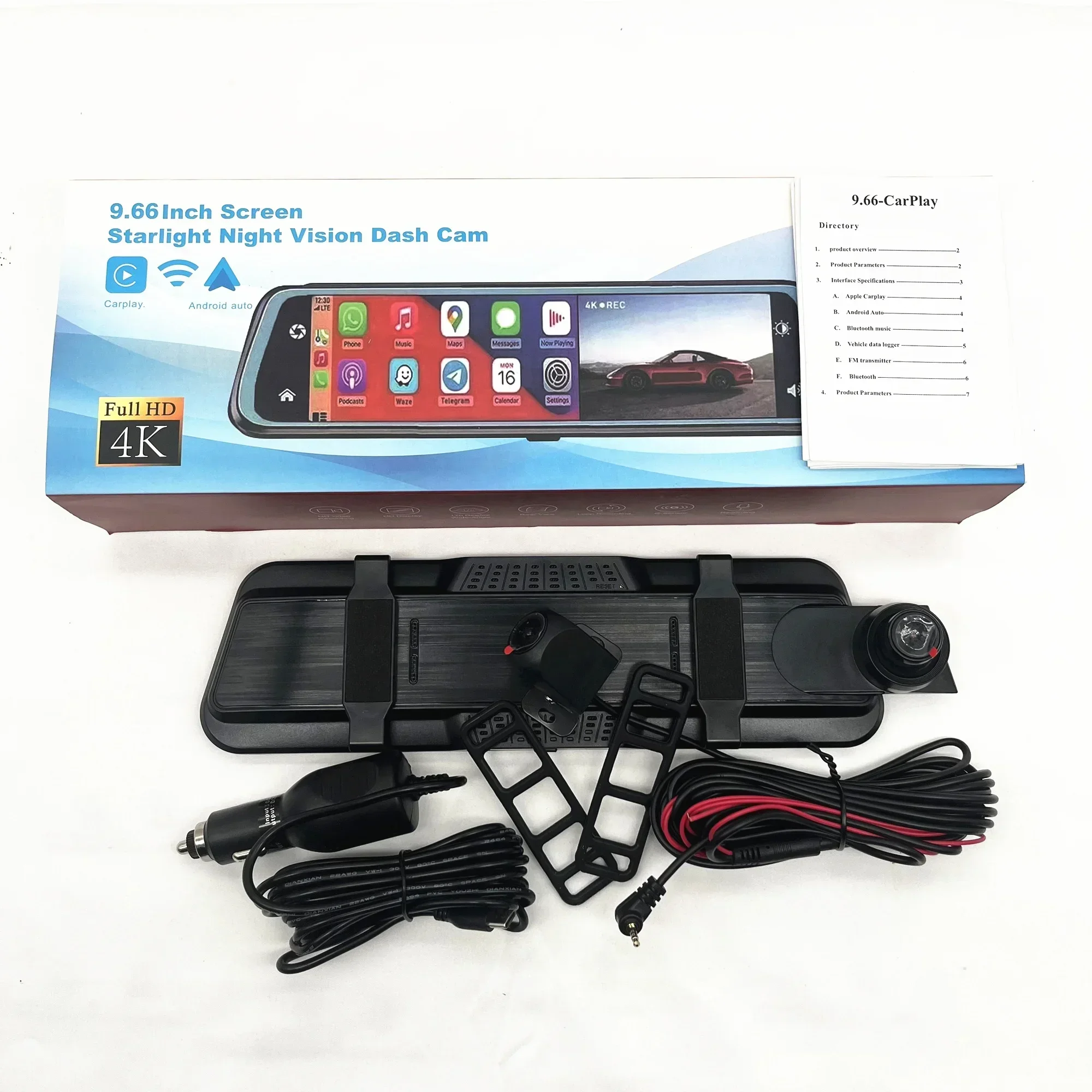 Car dashcam Car DVR Car black box 9.66inch screen Carplayer Android auto