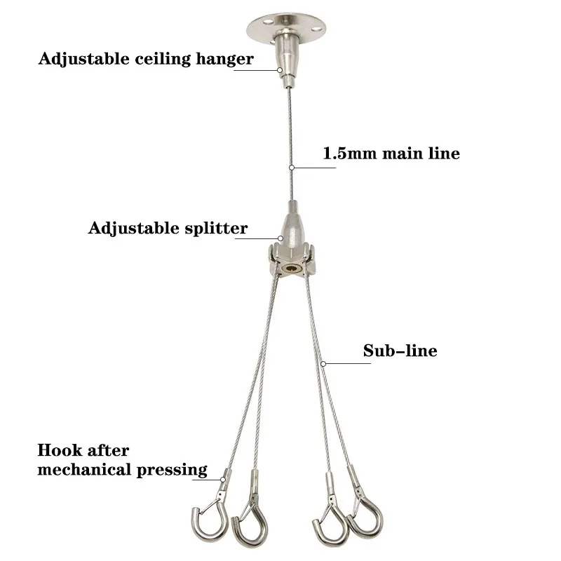 Adjustable DIY Light Suspension Kit Steel Wire Hang Rope Hook Cable Hanger Grow Lamp Panel Light Accessories