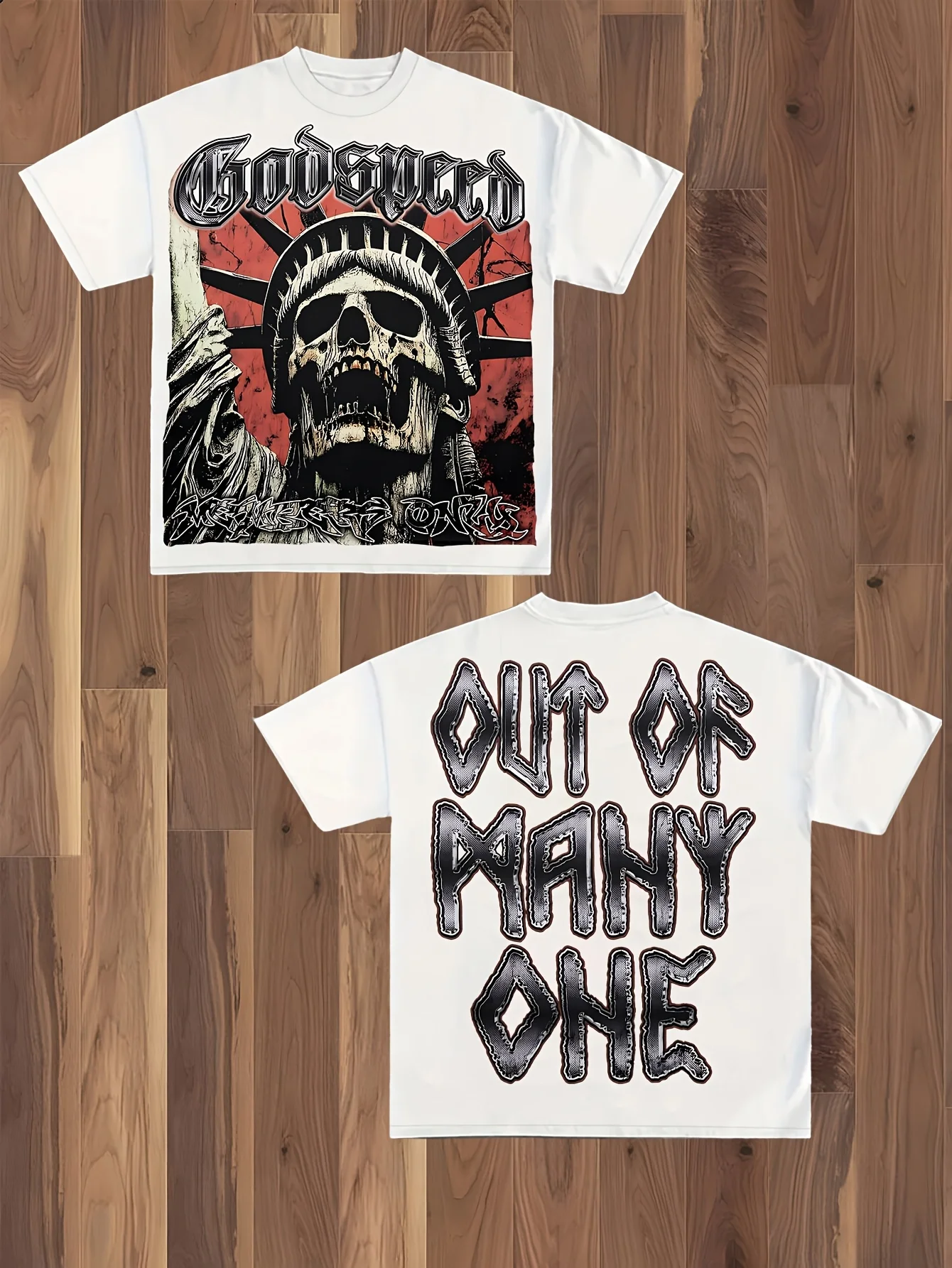 Daily Gothic Skull Statue Print T‑Shirt Retro Punk Rock Graphic Crew Neck Lightweight Hip‑Hop Streetwear Short Sleeve Tee Tops