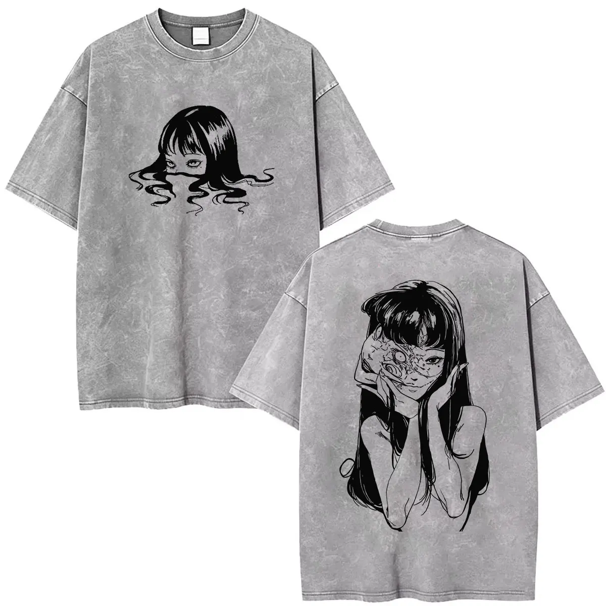 Anime Tomie Junji Ito Vintage Washed T Shirt Men Women Summer O-Neck Oversized Cotton T-shirts Harajuku Fashion Clothing T-shirt