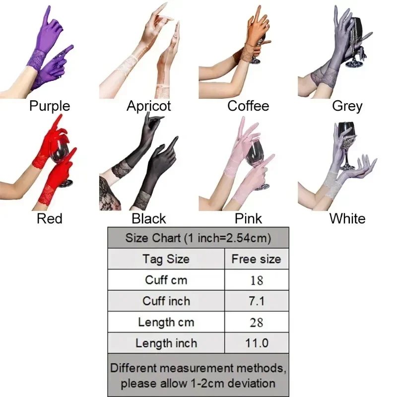 Sexy Women Ultra-thin Shiny Gloves Party Costume Lace Short Mittens Bridal Silky Elastic See Through Solid Color Sex Sm Game Toy