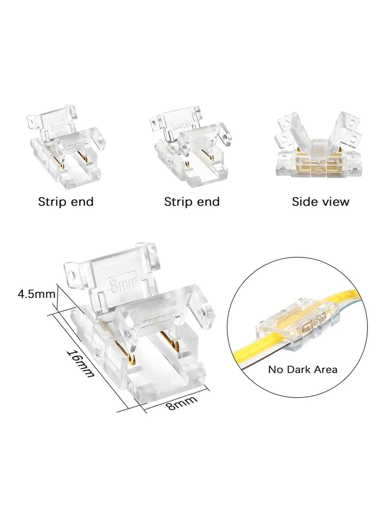 2-Pin 8mm COB LED Strip to Strip LED Connection Solderless Extension for Single Color LED Strips