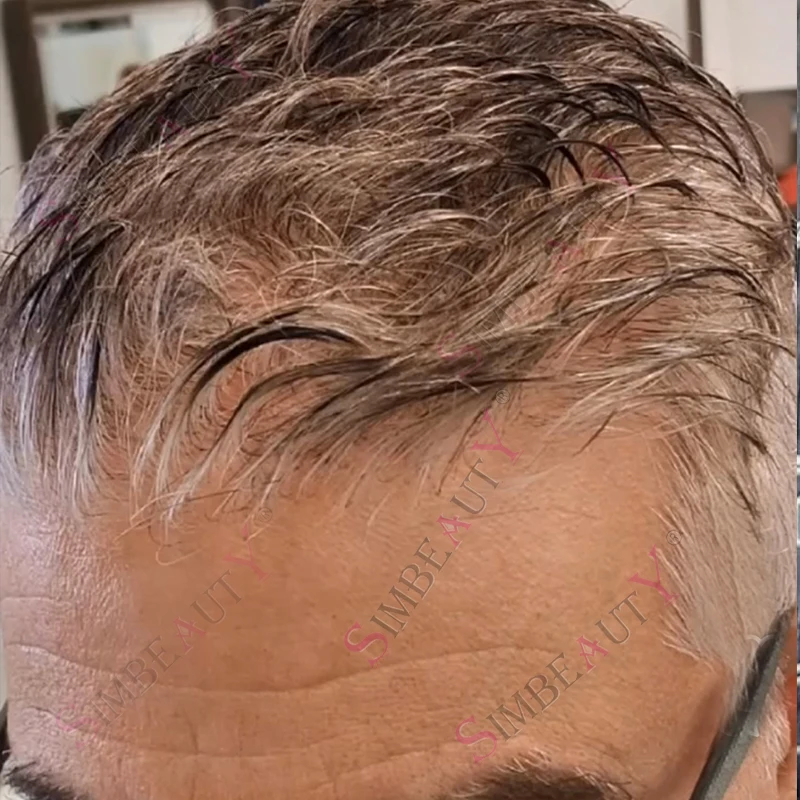 

Реалистичный мужской парик из 80% натуральных человеческих волос с естественной линией роста волос, основа из тонкой кожи 0,02 мм # Система капиллярных протезов для волос 365 1b50