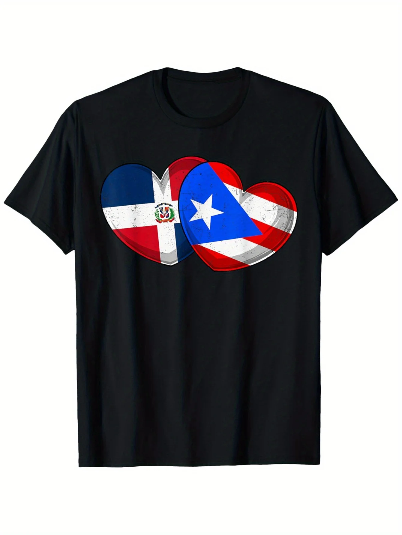 Dominirican Puerto Rico And Dominican Republic Flag Pride T-Shirt 100% Cotton Round Neck T-shirt Halloween Thanksgiving Christma