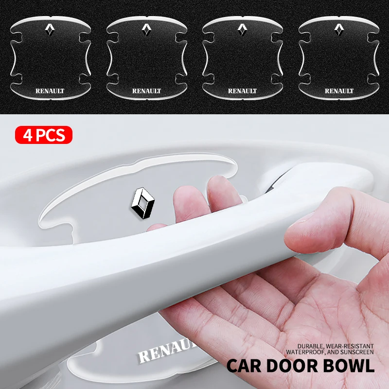 4pcs Car Door Bowl Handle Protector Stickers Transparent Anti-scratch Film for Renault koleos duster megane 2 logan clio Styling