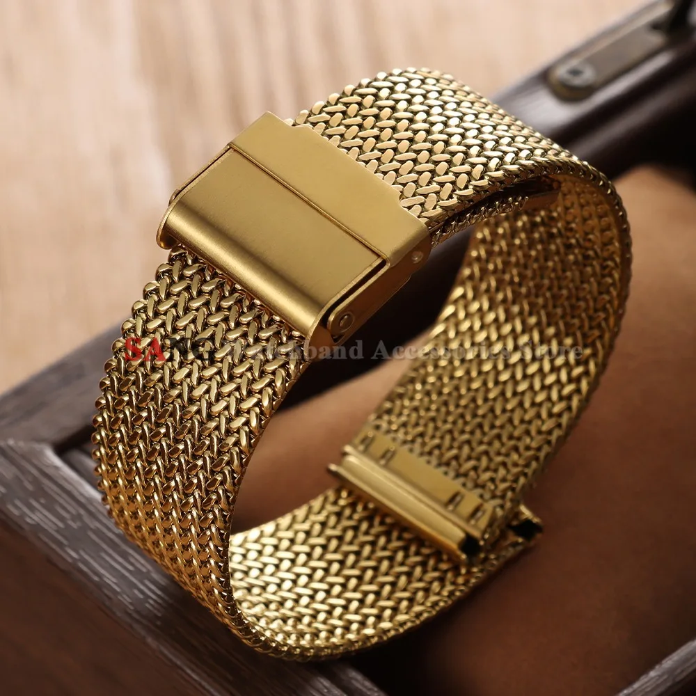 16mm 18mm 20mm Faltschnallen-Mesh-Uhrenarmband Edelstahl-Uhrenarmbänder Smartwatch Modisches Armband Metall Wasserdichtes Handgelenkband – Detail 3