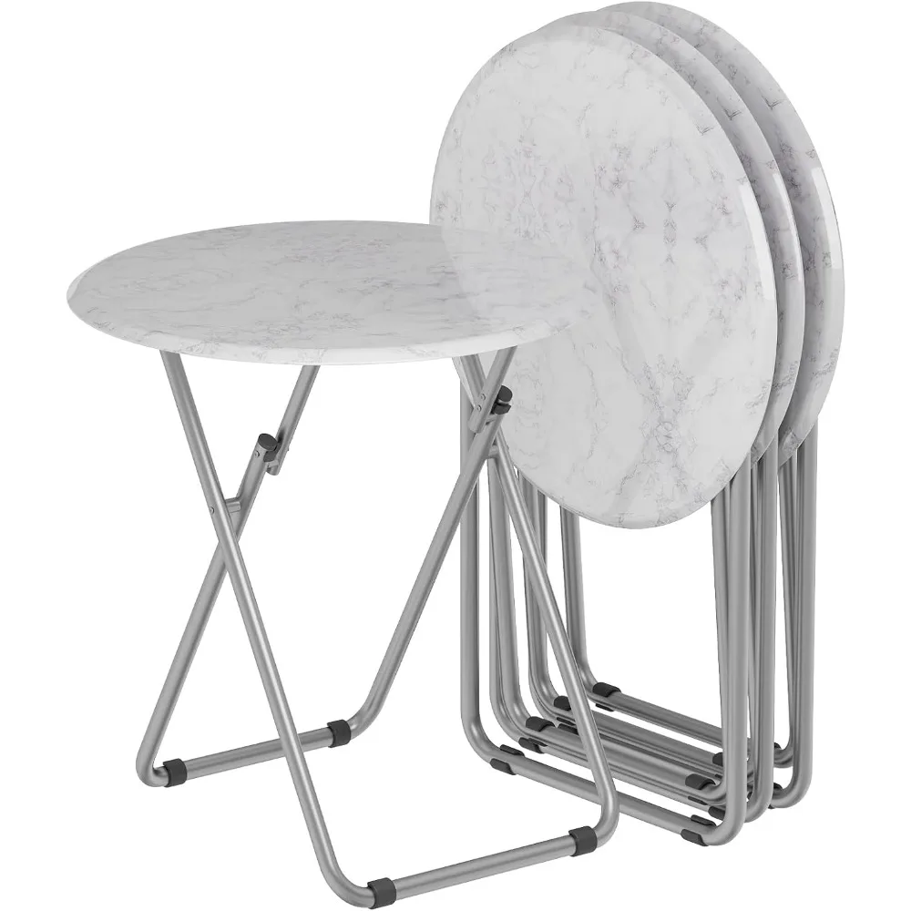 

TV Trays Table Set of 4 Round Portable Folding TV Tray Table TV Dinner Tray with Sturdy MDF, No Assembly Required, 17.5 x 17.5 x