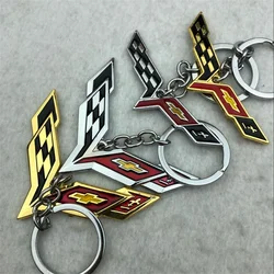 3D Metal Car Styling Keyring for Chevrolet Logo Corvette Emblem Keychain Creative Double-sided Logo Key Chain Auto Decoration