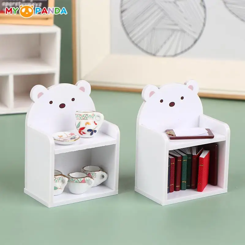 Dollhouse Miniature Cute Bear Shape Bookshelf Storage rack Dollhouse Desk Shelf Doll House Furniture Model Life Scene Decoration