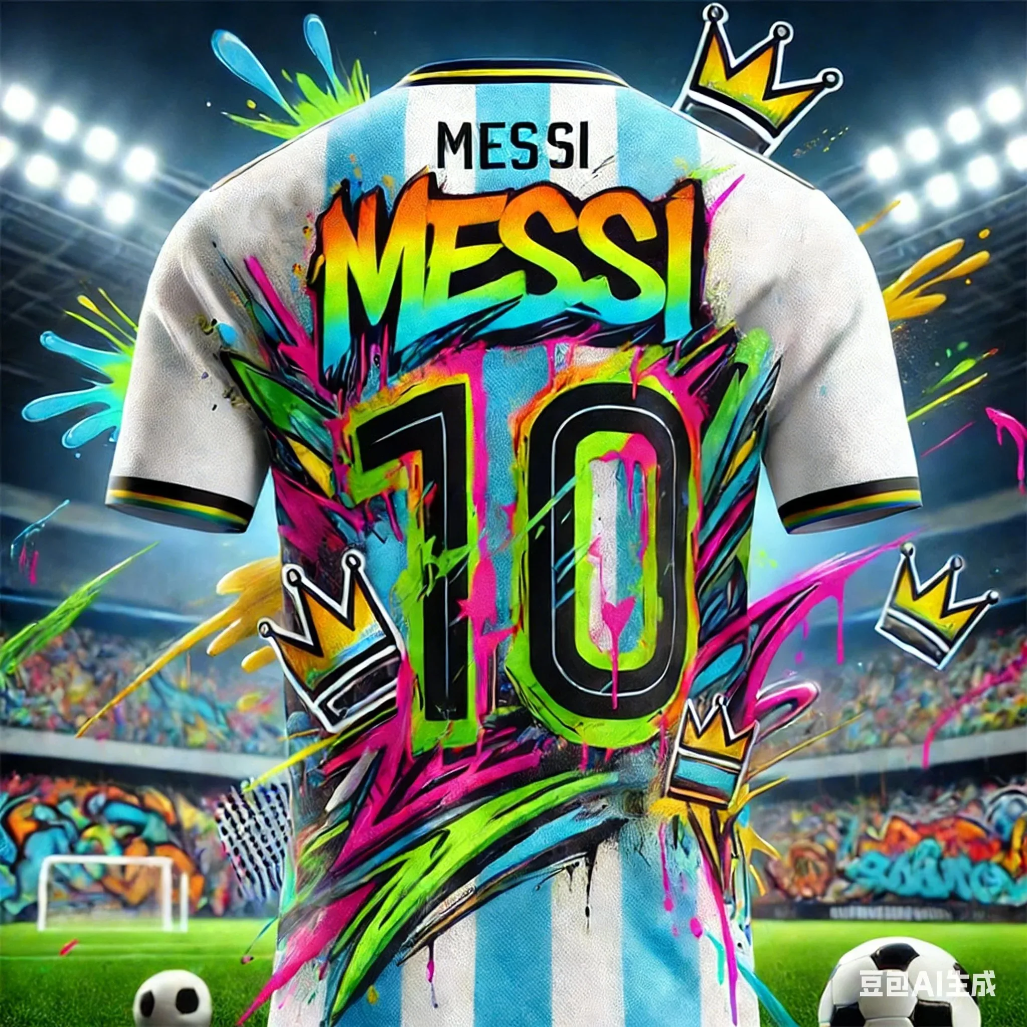 2026 Special Edition Fashion Graffiti Messi 10 Football Suit Training Suit Breathable Men's and Women's Adult Sports T-shirt