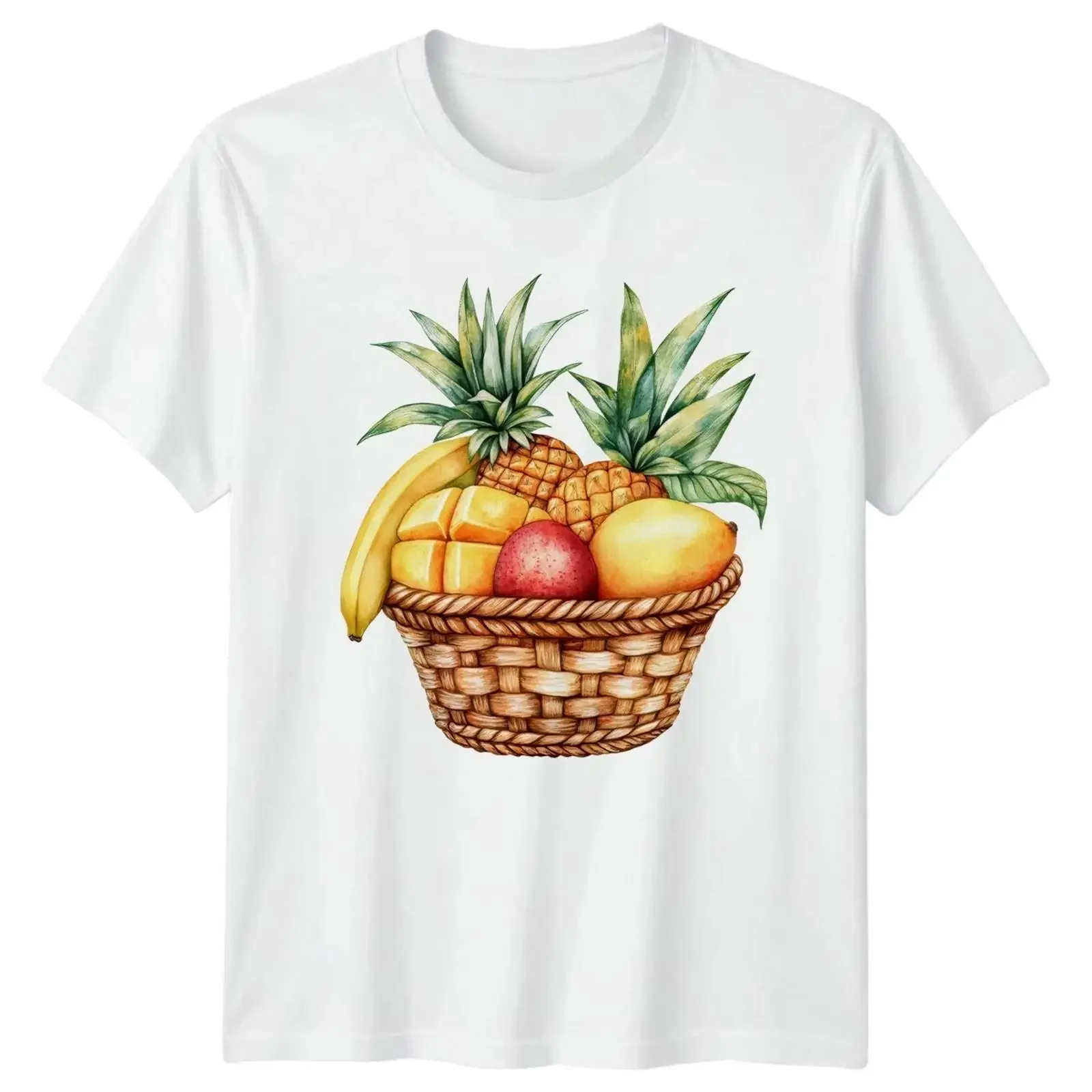 Tropical Fruit Basket Food Watercolor Herren T Shirt Damen Grafik vintage Washed fashion Versatile designer clothes Slightly