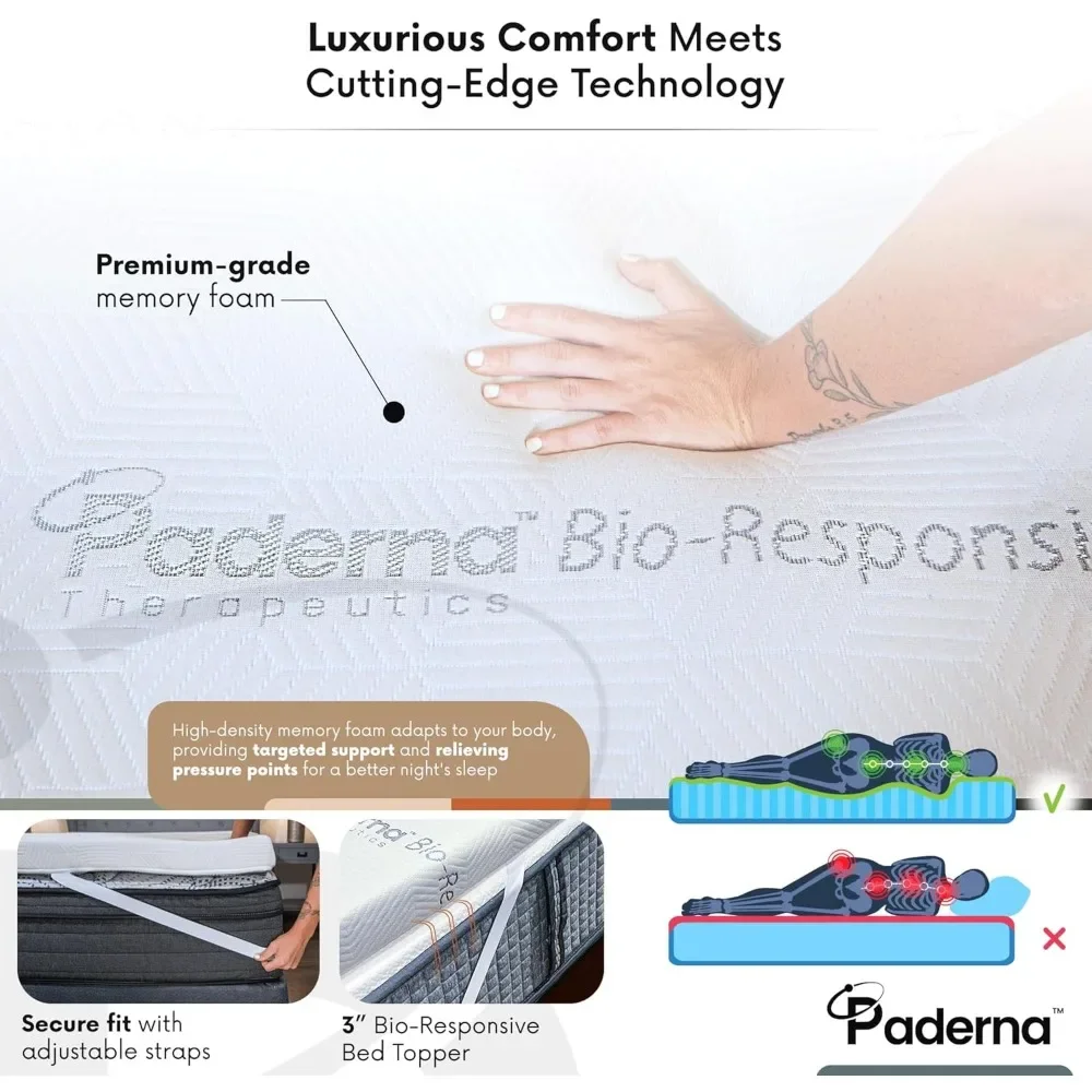 3" Celliant-Infused Memory Foam Mattress Topper – Enhanced Recovery & Comfort for Queen Mattresses – Promotes Better Sleep