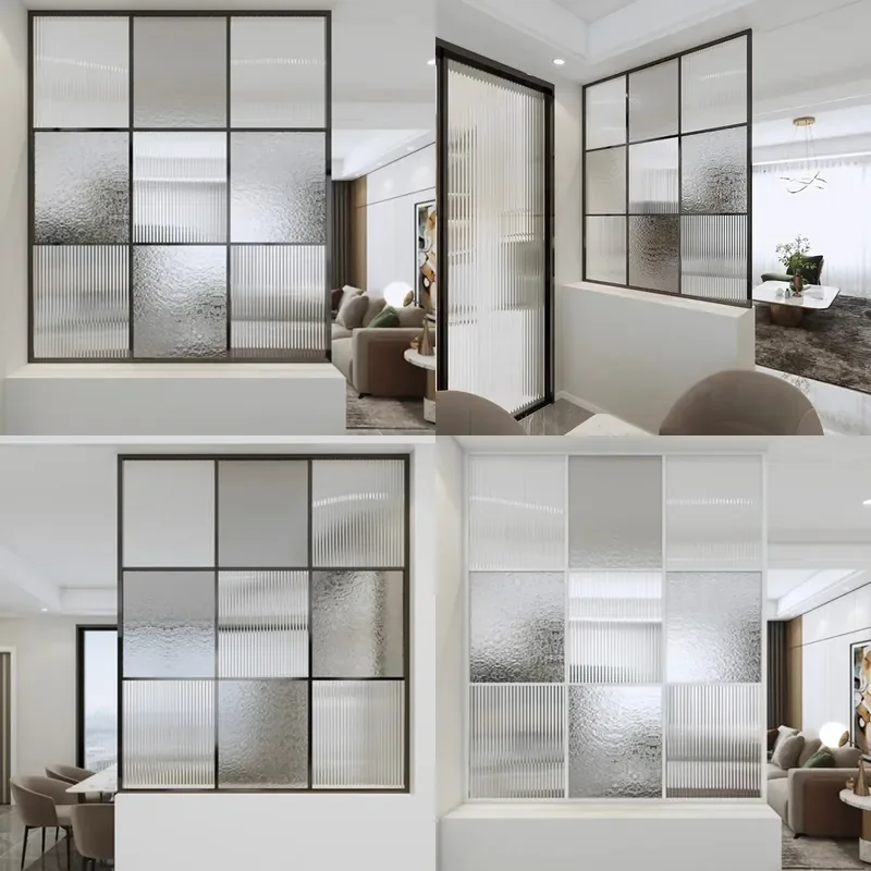 Modern Stainless Steel Screen with Fluted Glass Half Wall Partition for Living Room Entrance Simple Nordic Style Divider
