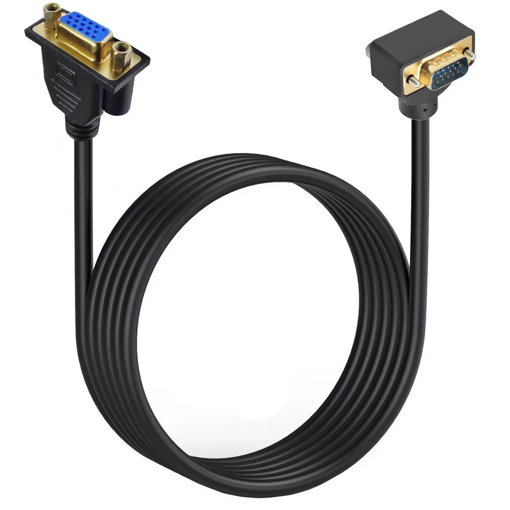 Cabo vga macho para fêmea 1080p full hd vga 3 + 6 computador tv monitor projetor 90 graus para cima para baixo esquerda direita estender cabo